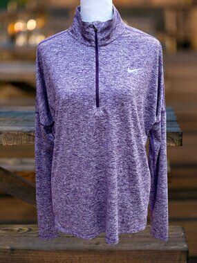 Nike Dri-Fit Quarter Zip Pullover Large Heathered Purple Thumbholes Running Top